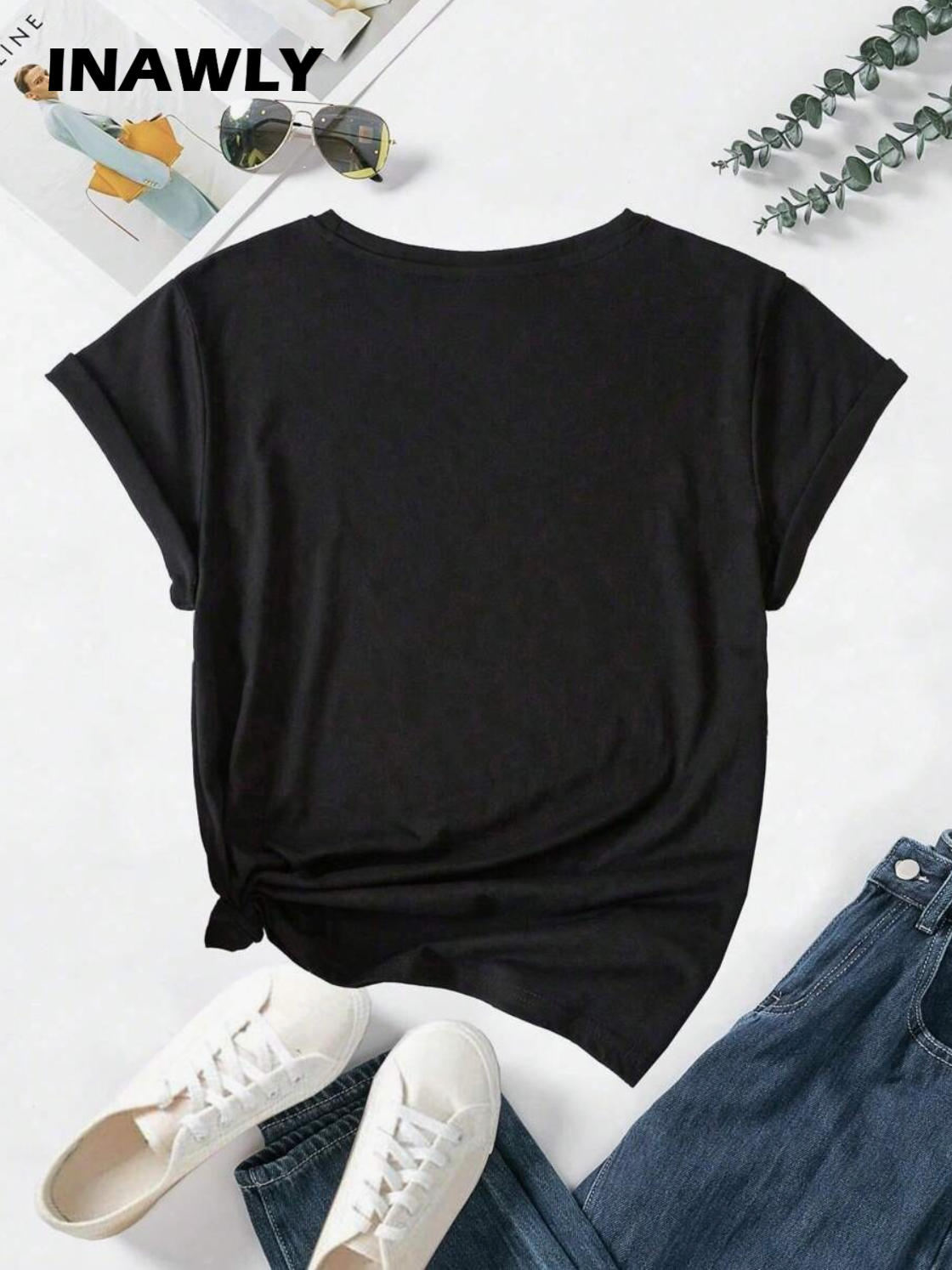INAWLY Camiseta gráfica informal con estampa de luna y flor para mujeres