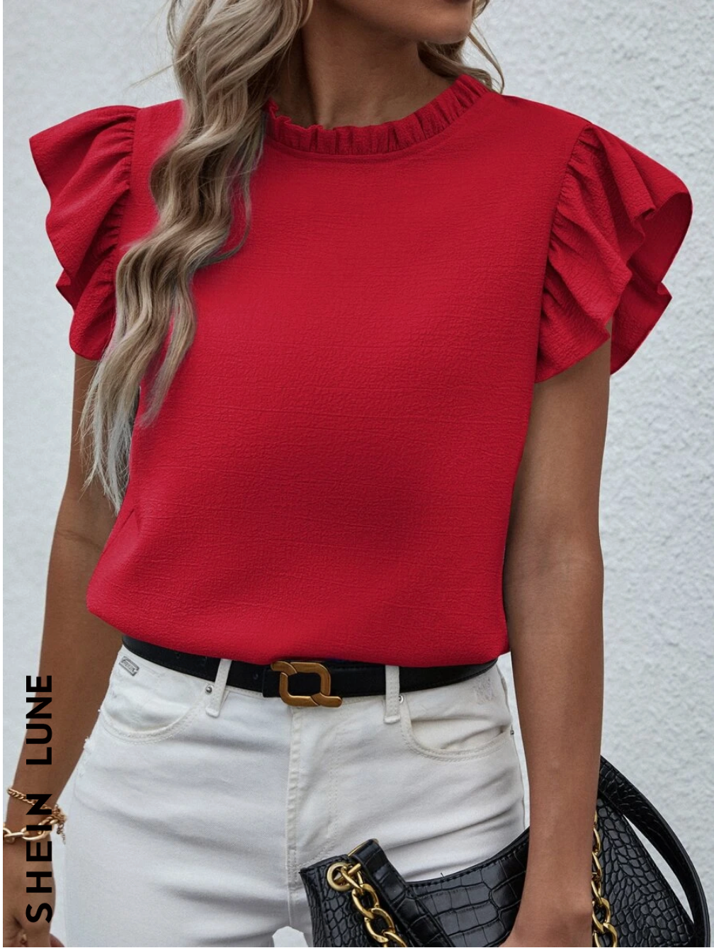 SHEIN LUNE Blusa con cuello simulado, volantes y faralaes para ropa de Año Nuevo