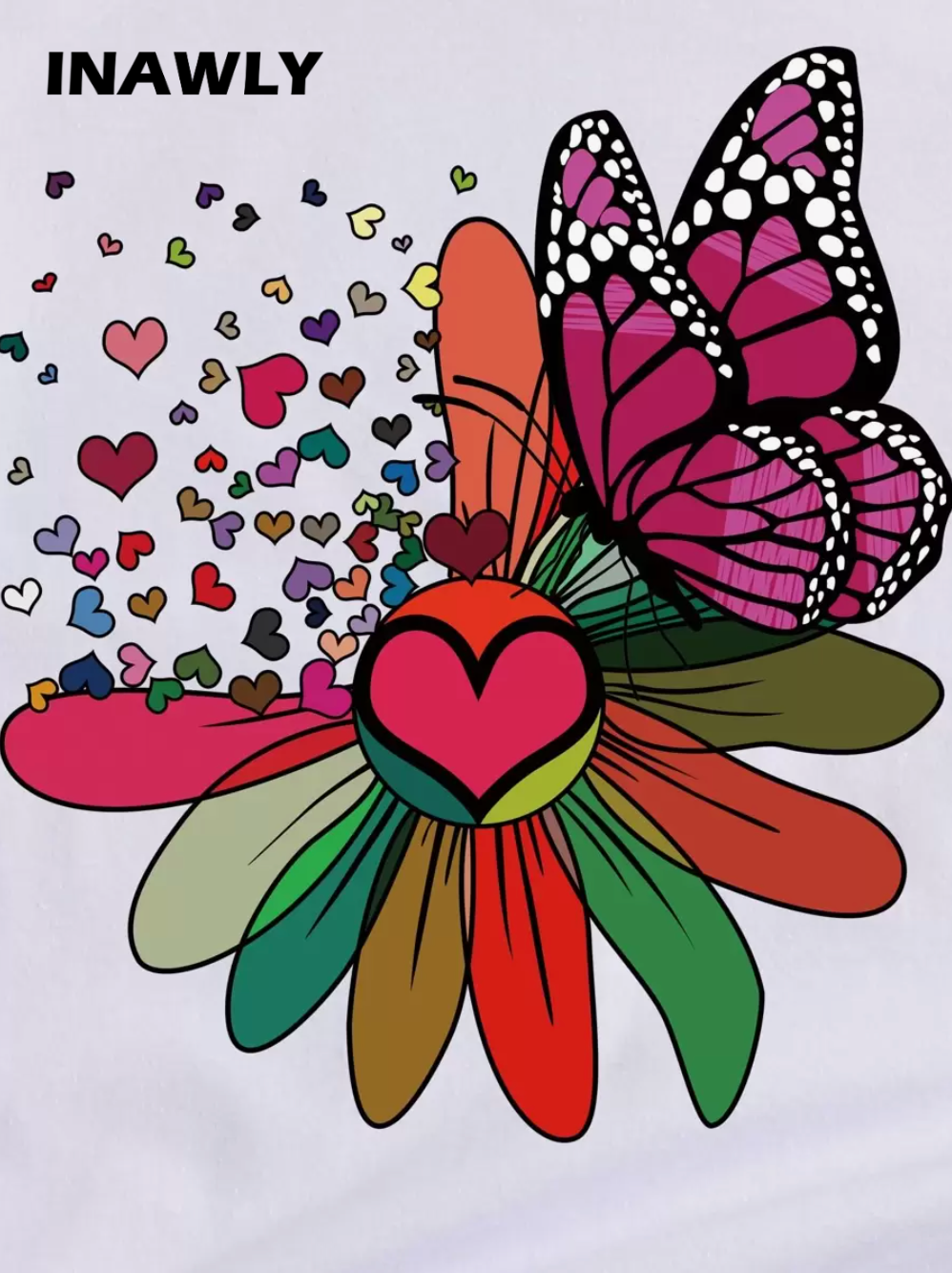 INAWLY Camiseta con estampado floral con mariposa