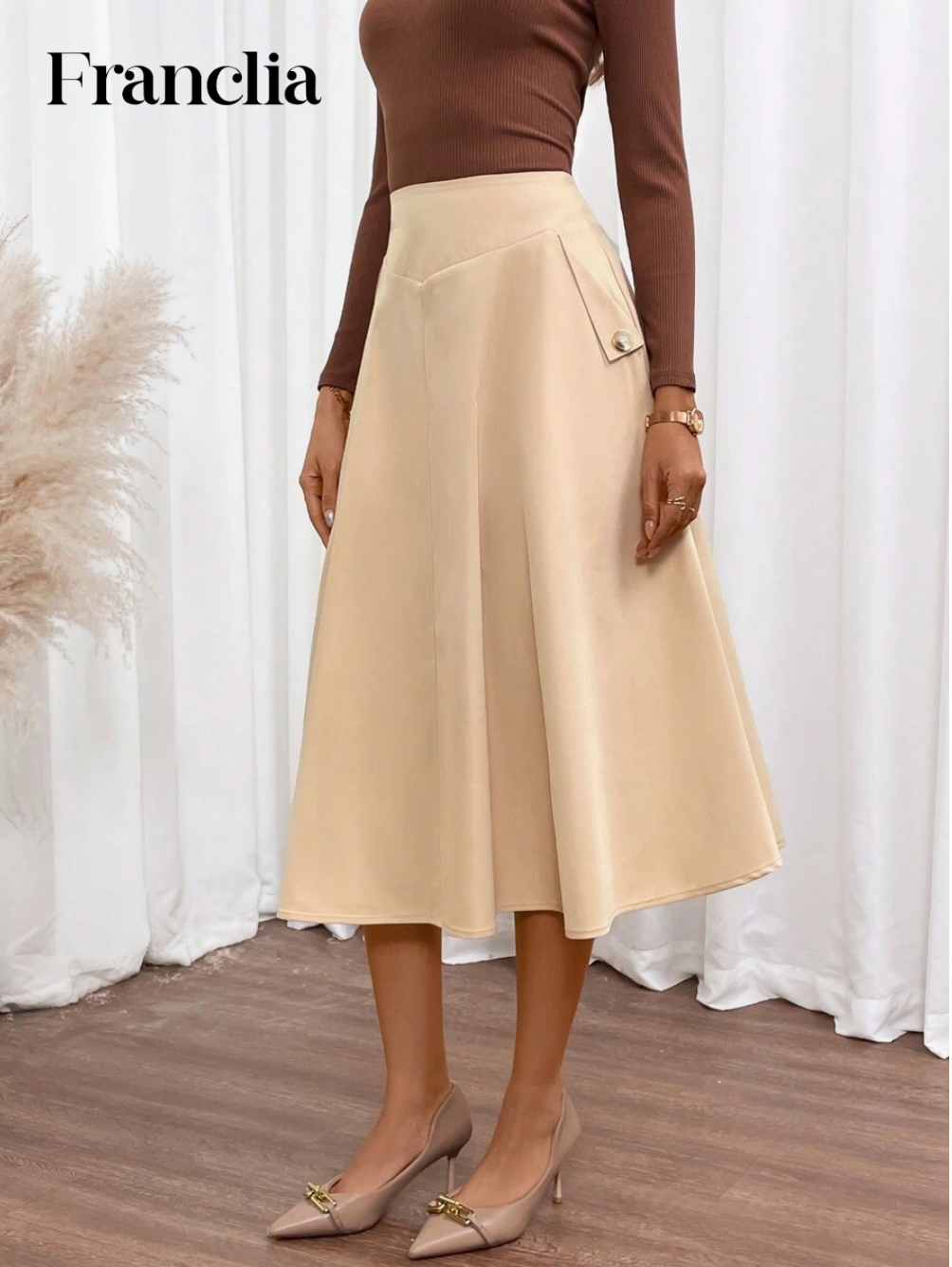 Franclia Falda plisada de línea A de unicolor casual para mujer, primavera/otoño