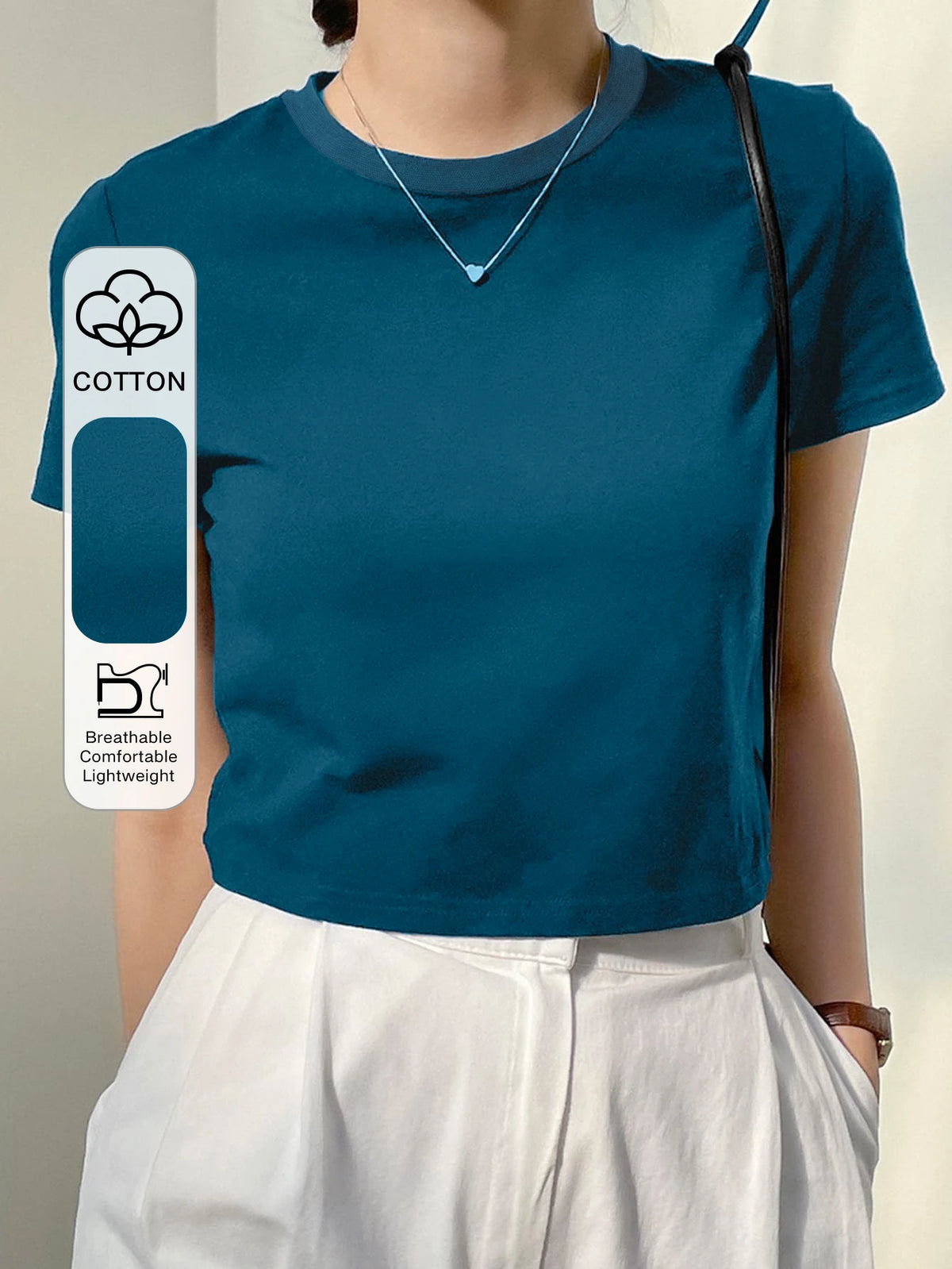 Dazy-Less Camiseta corta de cuello redondo de color sólido, estilo "Old Money", ropa casual de verano para mujer en el trabajo