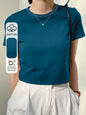 Dazy-Less Camiseta corta de cuello redondo de color sólido, estilo "Old Money", ropa casual de verano para mujer en el trabajo - Agua verde azul
