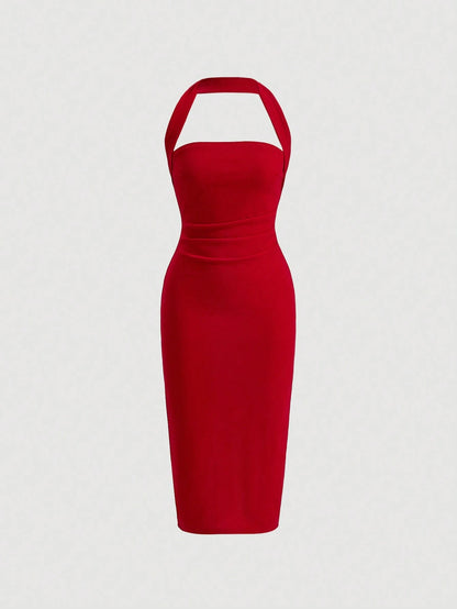 Firerie Vestido ajustado con cuello halter recogido y espalda descubierta