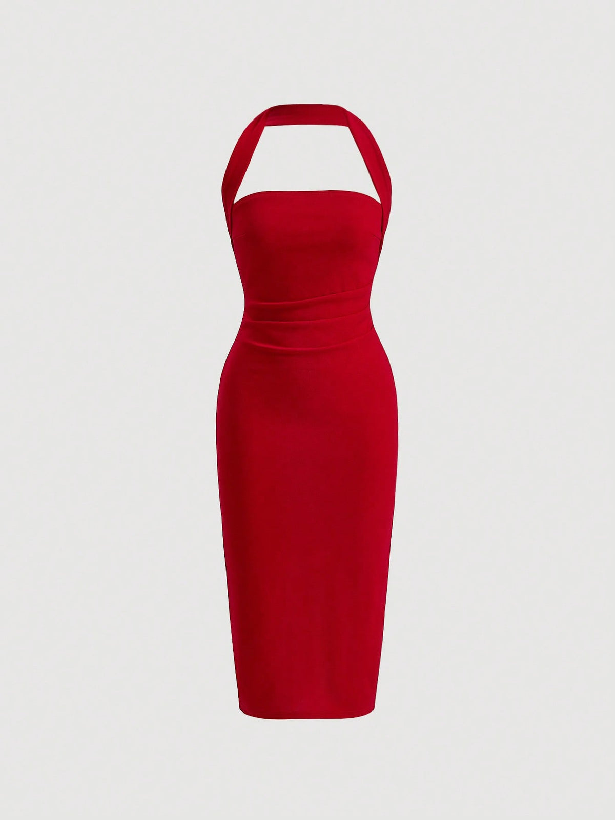 Firerie Vestido ajustado con cuello halter recogido y espalda descubierta - Rojo