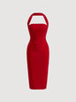 Firerie Vestido ajustado con cuello halter recogido y espalda descubierta - Rojo