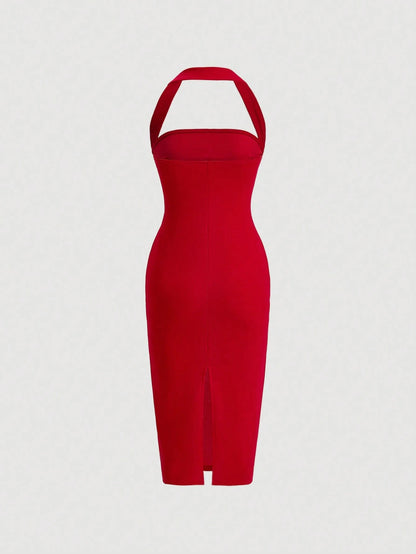 Firerie Vestido ajustado con cuello halter recogido y espalda descubierta