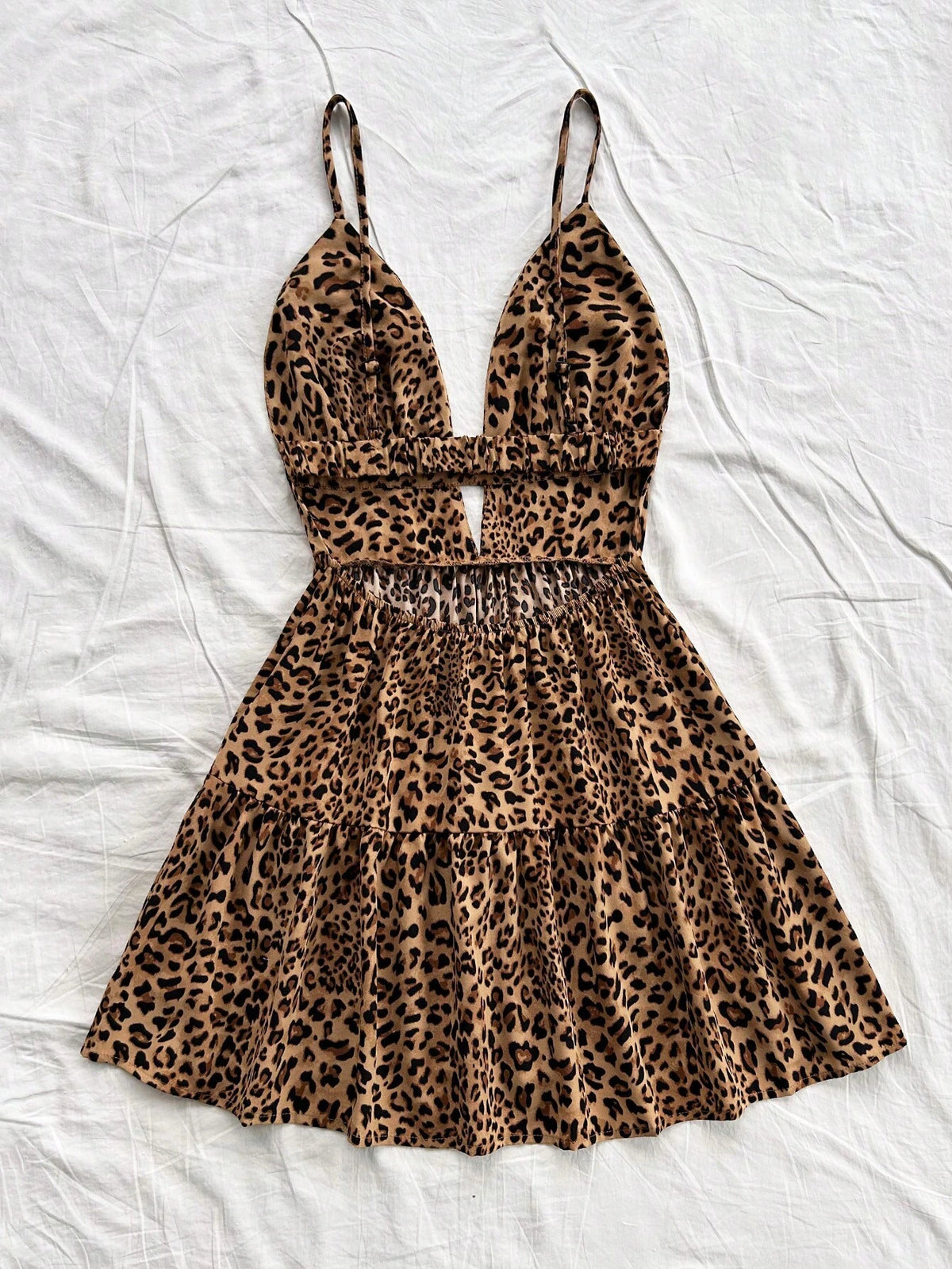 Soleia Vestido de mujer de estampado floral con volantes en los bajos y cintura de leopardo para vacaciones