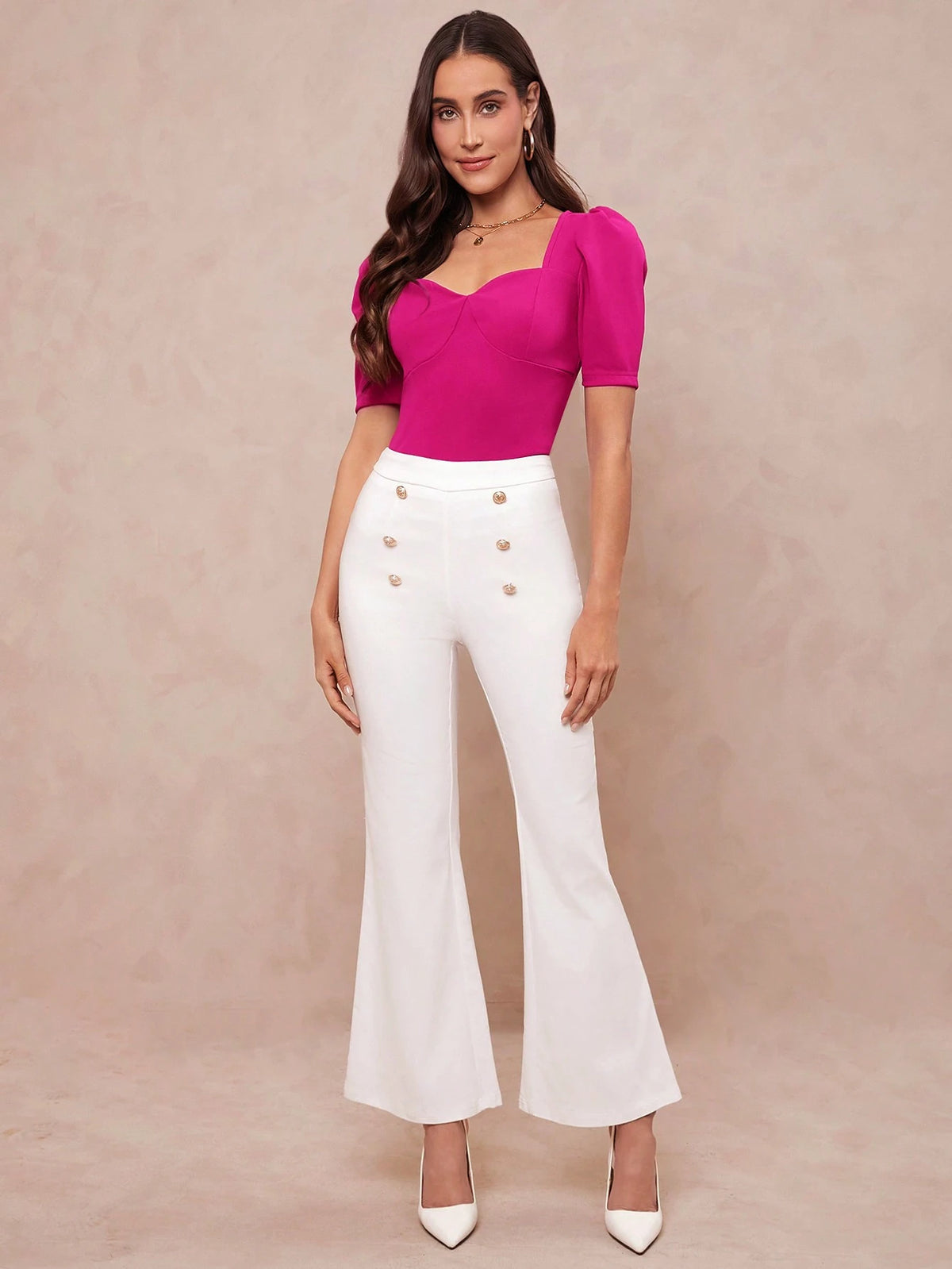 Amorya Blusa de ajuste ceñido con mangas de cordero y escote de corazón, para verano