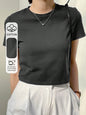 Dazy-Less Camiseta corta de cuello redondo de estilo "Old Money" para mujer, ropa de trabajo informal de verano - Gris Oscuro