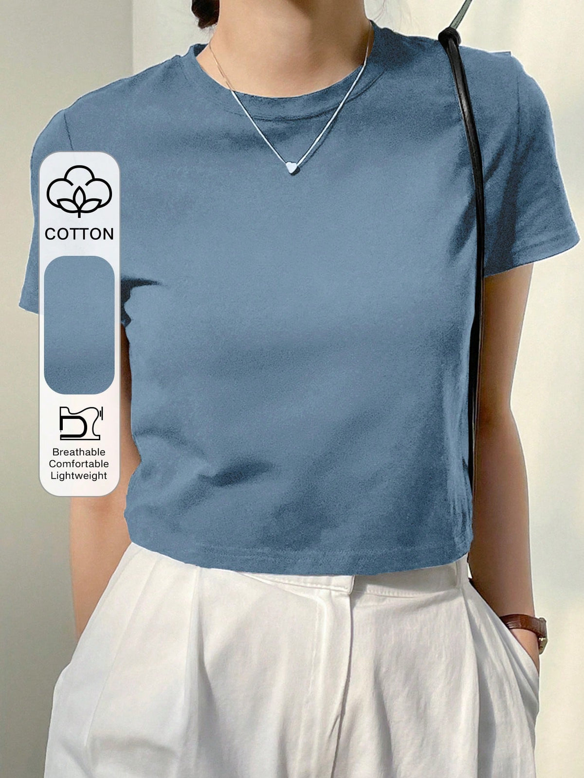 Dazy-Less Camiseta corta de cuello redondo de color sólido, estilo "Old Money", ropa casual de verano para mujer en el trabajo