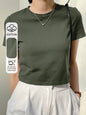 Dazy-Less Camiseta corta de cuello redondo de color sólido, estilo "Old Money", ropa casual de verano para mujer en el trabajo - Verde militar