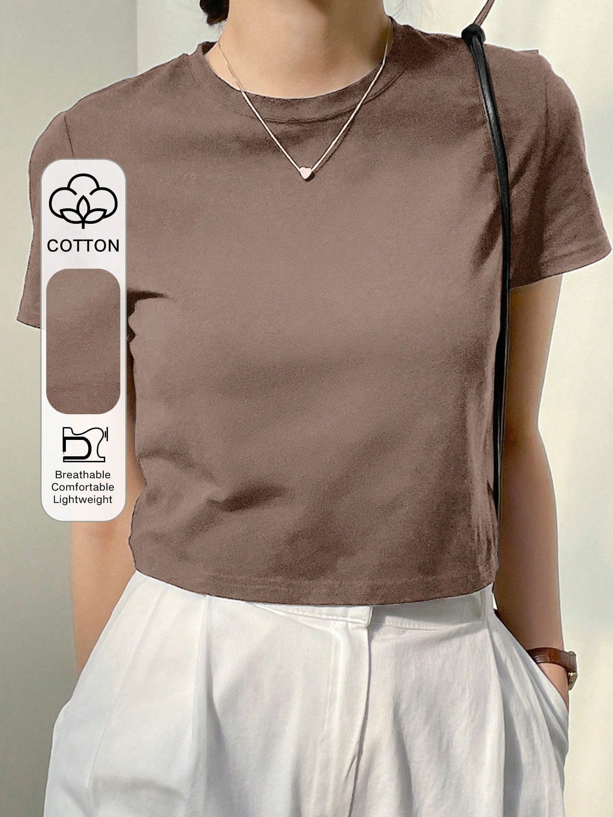 Dazy-Less Camiseta corta de cuello redondo de color sólido, estilo "Old Money", ropa casual de verano para mujer en el trabajo