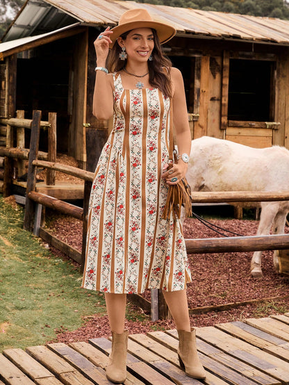 LanaWest Vestido de verano de vacaciones, lindo, con lazo, de tejido estampado