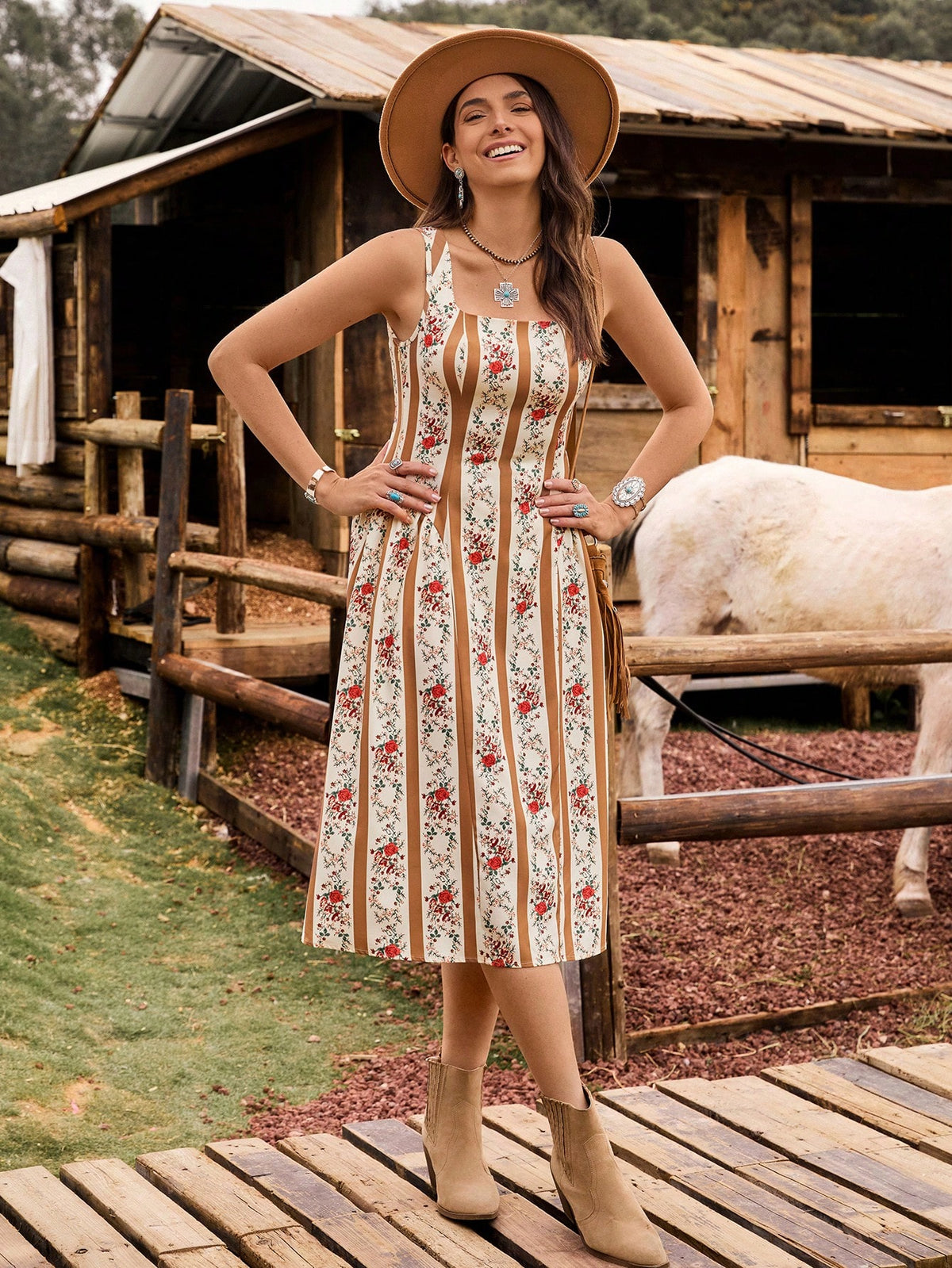 LanaWest Vestido de verano de vacaciones, lindo, con lazo, de tejido estampado
