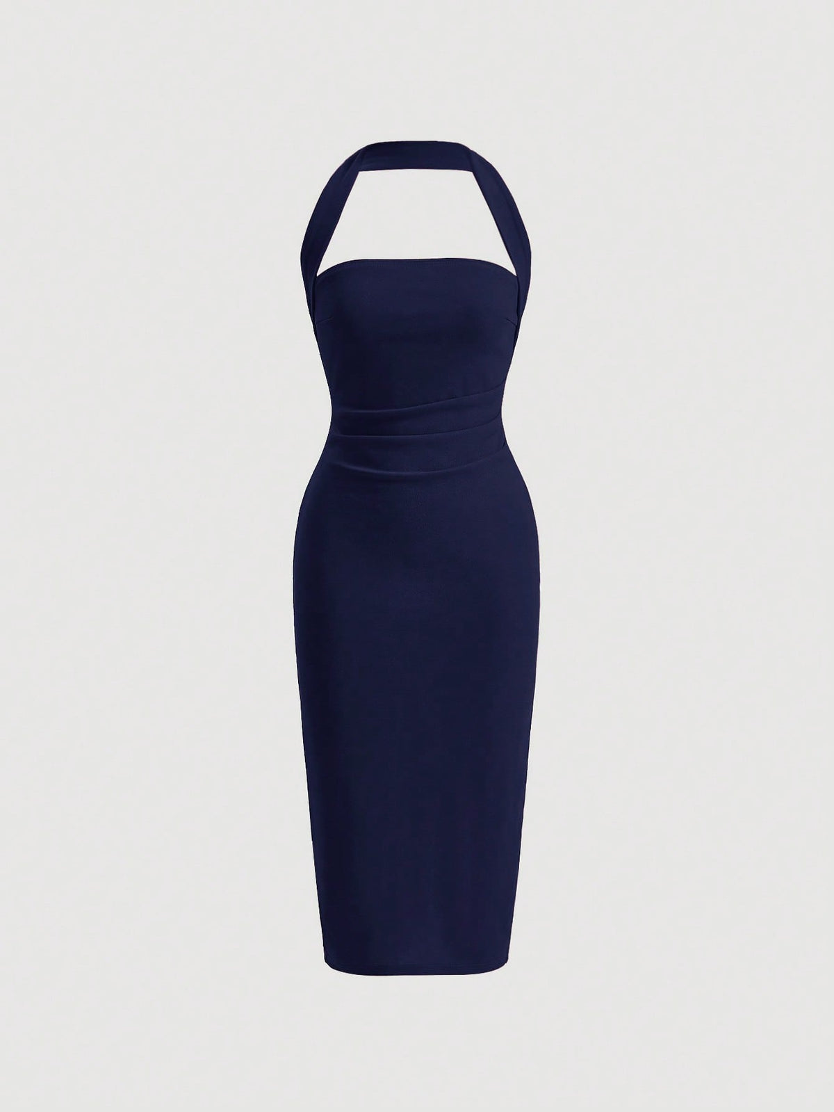 Firerie Vestido ajustado de cuello halter fruncido sin espalda - Azul Marino