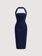 Firerie Vestido ajustado de cuello halter fruncido sin espalda - Azul Marino