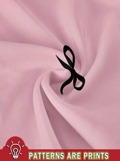 SHEIN EZwear Camiseta corta de manga corta de corte ceñido con diseño de lazo y patrón lindo, de cuello redondo, adecuada para el verano