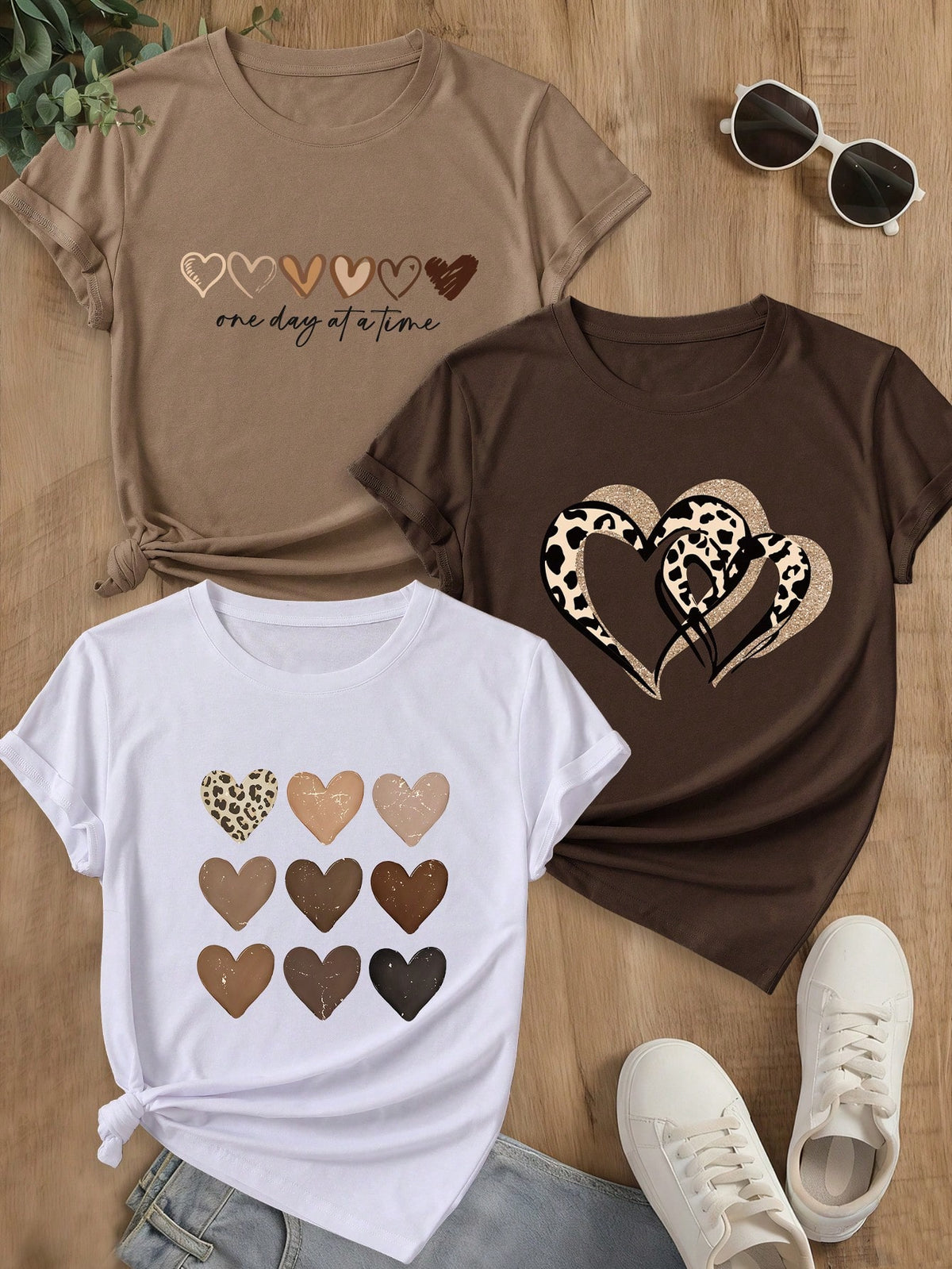 INAWLY Camiseta casual de manga corta y cuello redondo en unicolor para mujer en verano - Multicolor