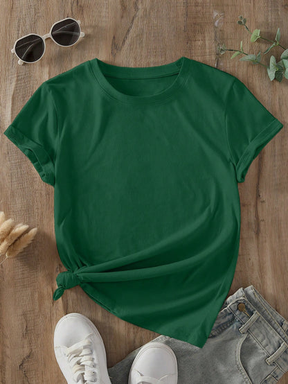 INAWLY Camiseta casual de manga corta y cuello redondo en unicolor para mujer en verano