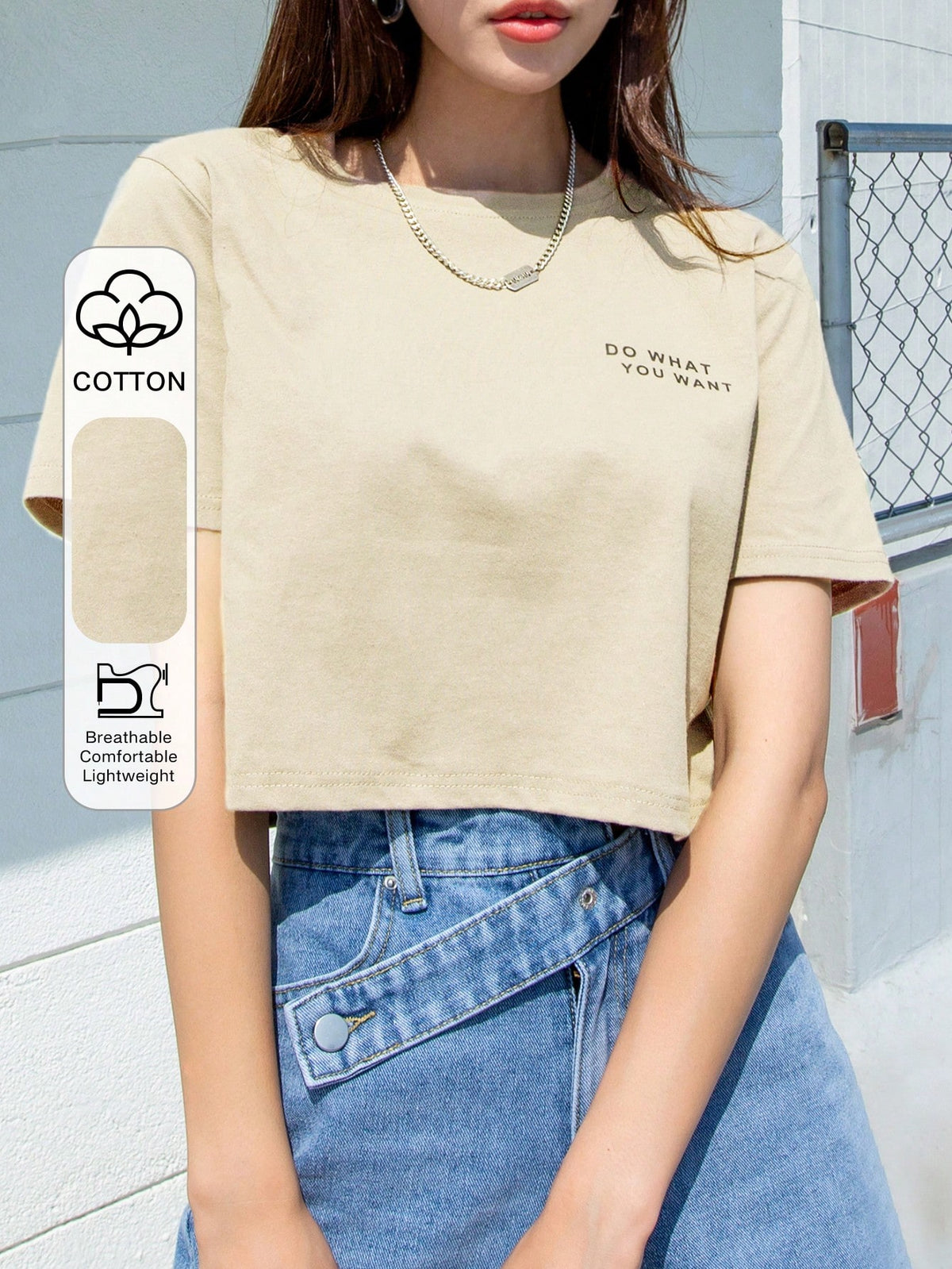 DAZY Camiseta de cuello redondo con eslogan gráfico HAZLO QUE QUIERAS, Verano, Crop Tops Mujer
