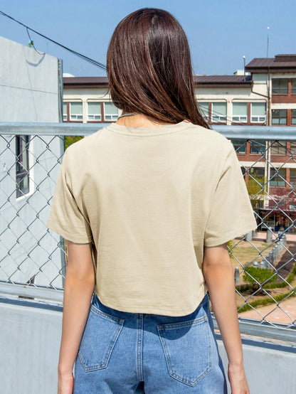 DAZY Camiseta de cuello redondo con eslogan gráfico HAZLO QUE QUIERAS, Verano, Crop Tops Mujer