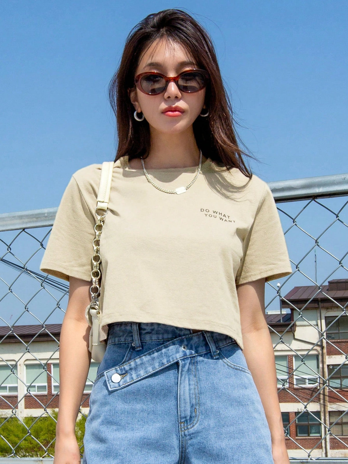 DAZY Camiseta de cuello redondo con eslogan gráfico HAZLO QUE QUIERAS, Verano, Crop Tops Mujer