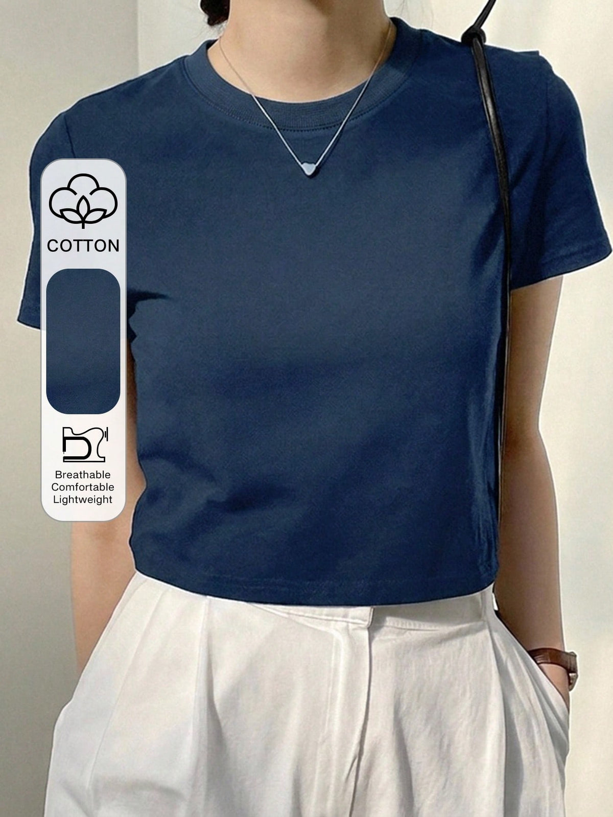 Dazy-Less Camiseta corta de cuello redondo de color sólido, estilo "Old Money", ropa casual de verano para mujer en el trabajo