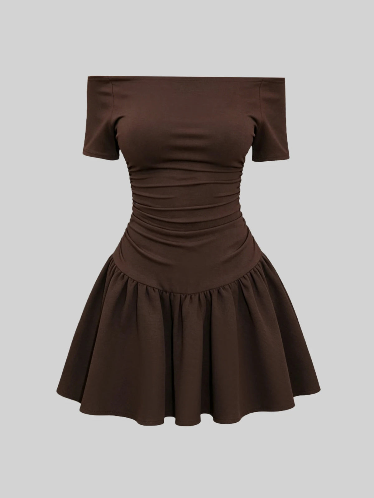 QUELARIE Vestido de moda de unicolor con hombros descubiertos, manga corta y volantes para mujer