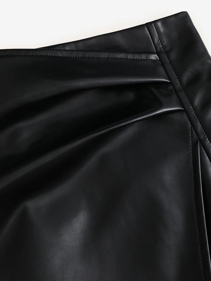 Sweetra Minifalda ajustada estilo retro americano sexy para mujer, de piel sintética, en color negro sólido, apta para todas las estaciones
