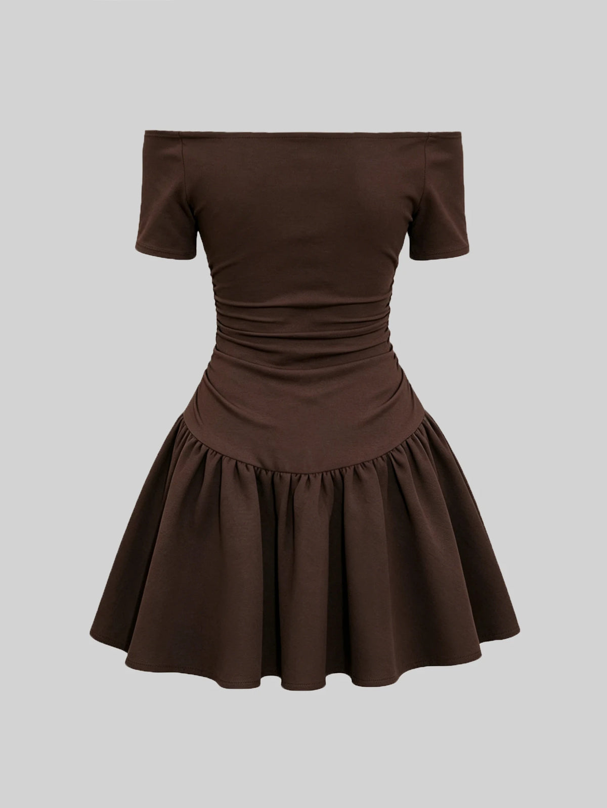 QUELARIE Vestido de moda de unicolor con hombros descubiertos, manga corta y volantes para mujer