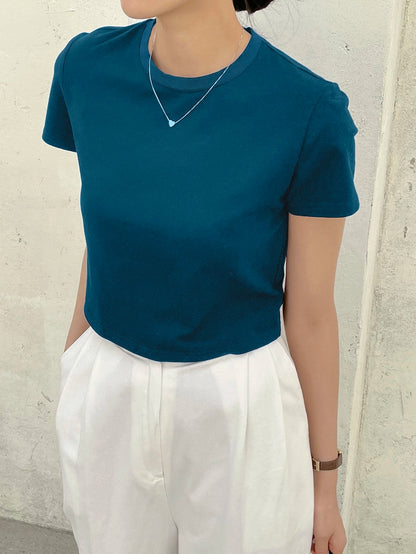 Dazy-Less Camiseta corta de cuello redondo de color sólido, estilo "Old Money", ropa casual de verano para mujer en el trabajo