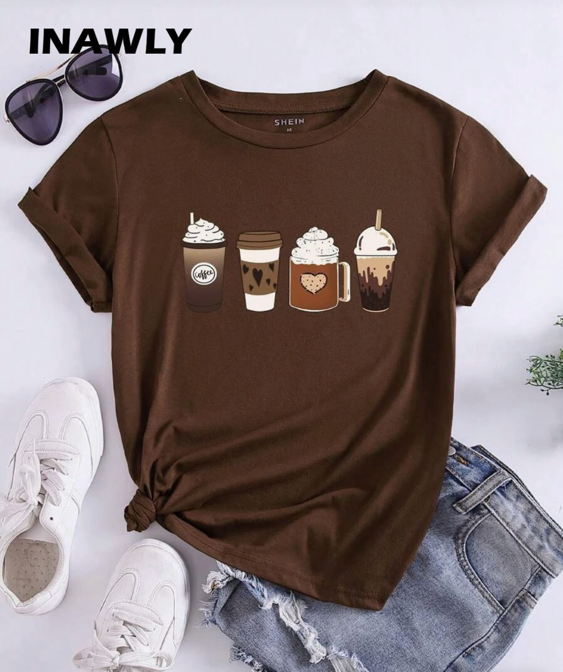 INAWLY Camiseta con estampado de café, camisetas gráficas para mujer
