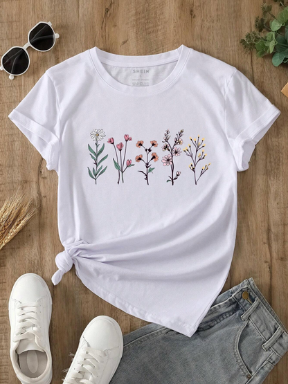 INAWLY Camiseta de mujer de cuello redondo con estampado floral