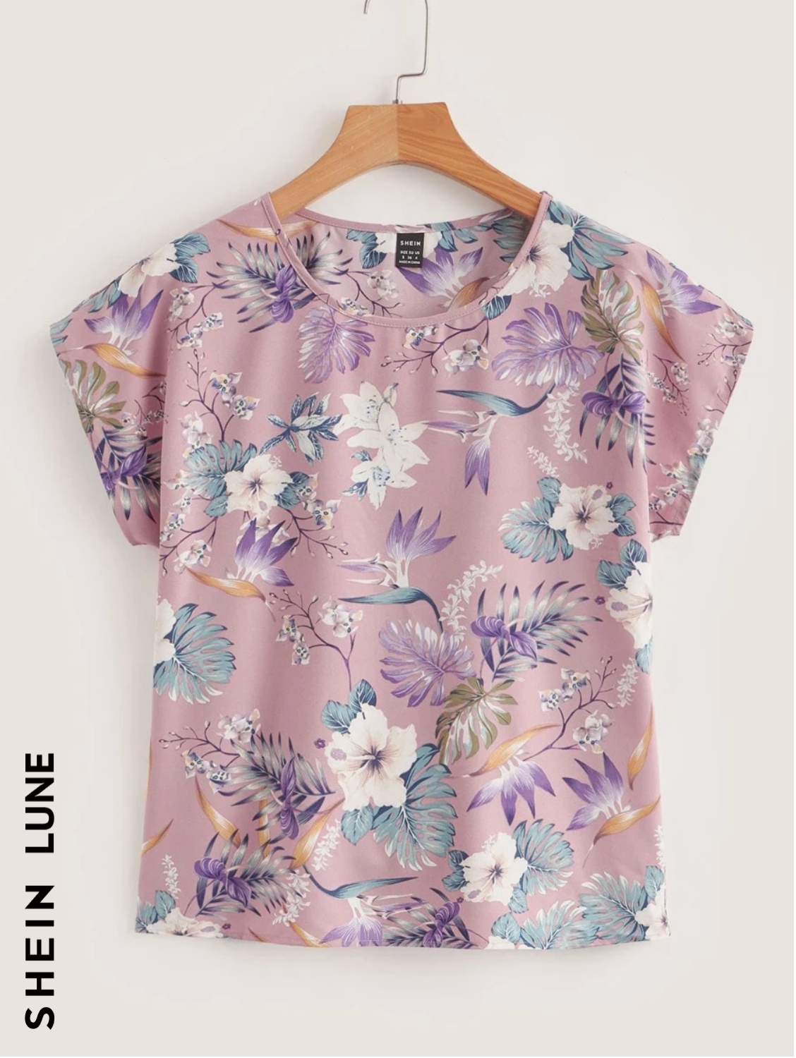 SHEIN LUNE Top de manga murciélago con estampado tropical