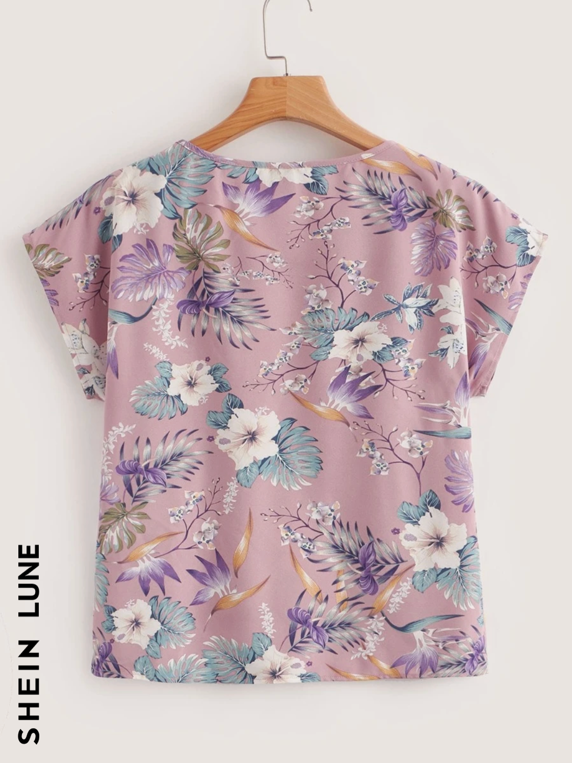 SHEIN LUNE Top de manga murciélago con estampado tropical