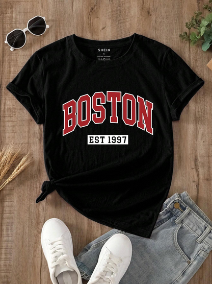 INAWLY Camiseta de mujer con impresión de letra, camisetas gráficas de manga corta para mujeres
