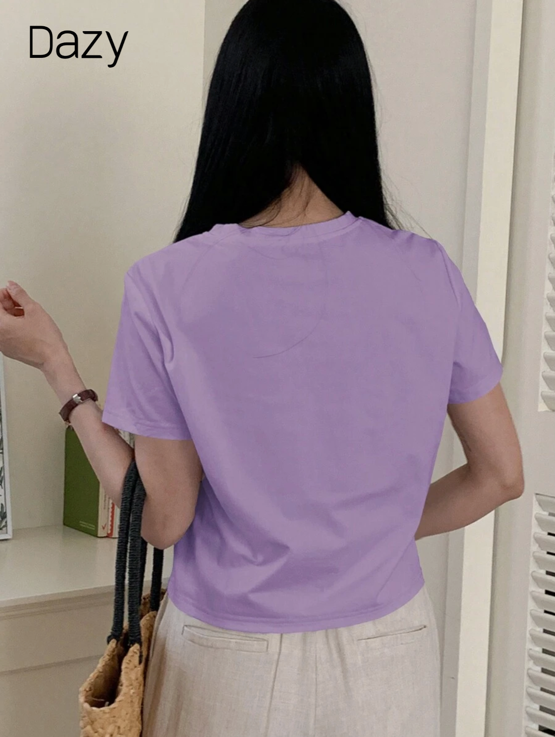 DAZY Camiseta de manga corta de mujer informal de unicolor con corazón hueco