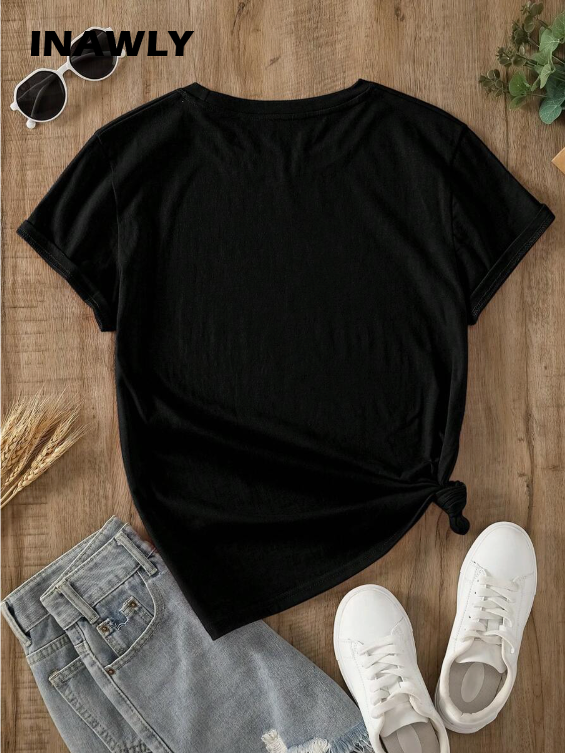 INAWLY Camiseta gráfica con escultura y diseño de letra para mujeres