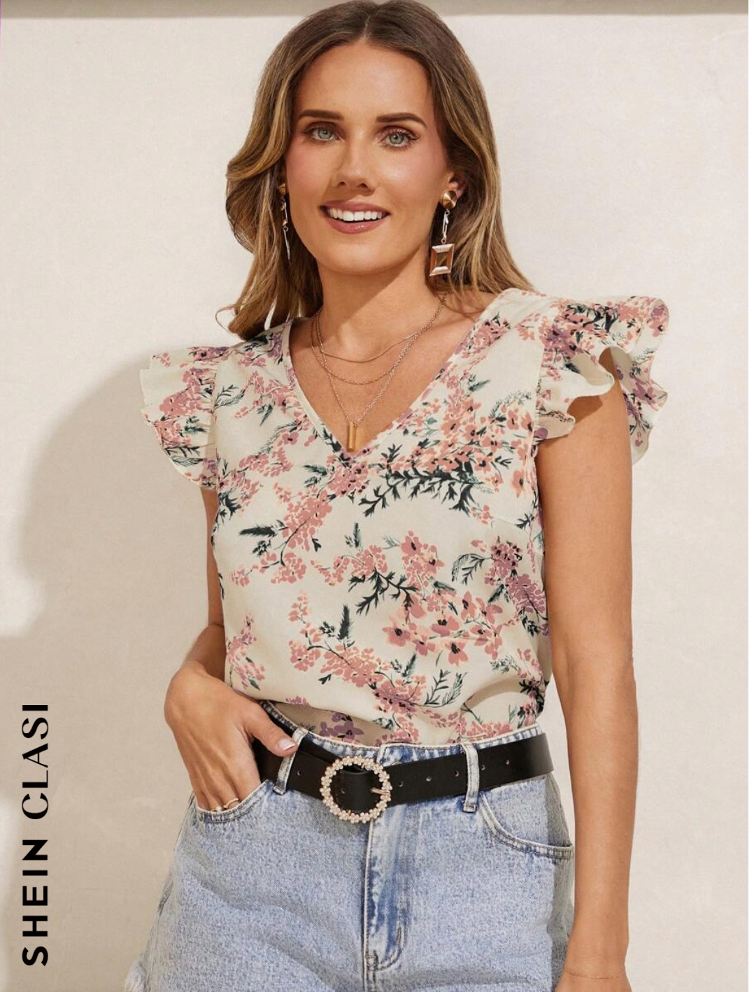 SHEIN Clasi Blusa casual de manga corta con estampado floral para mujer, ideal para el verano