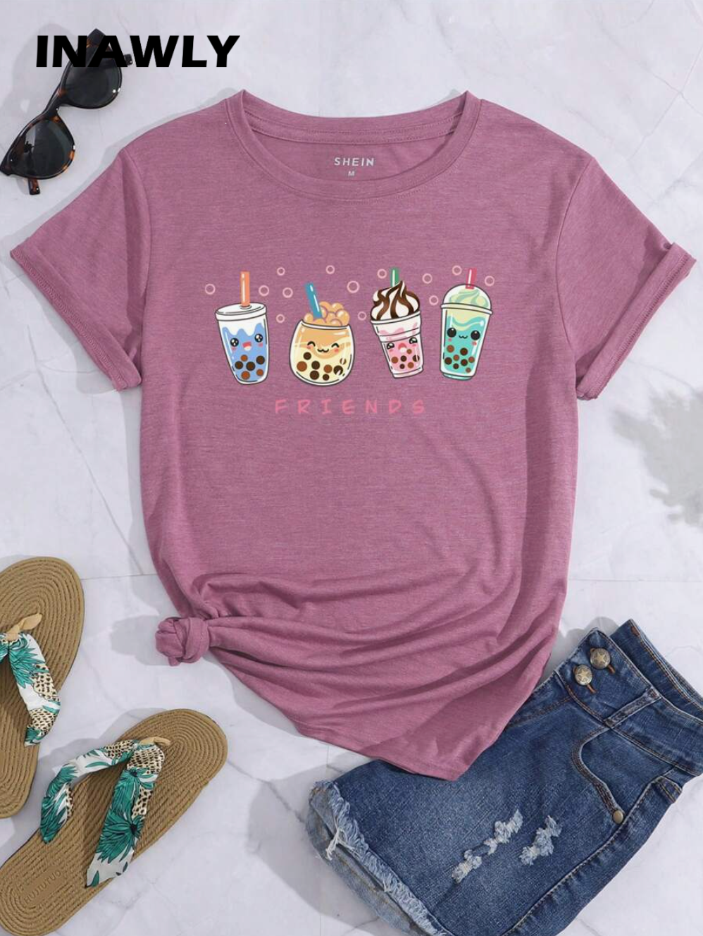 INAWLY Camiseta con estampado de bebida, camisetas gráficas para mujer