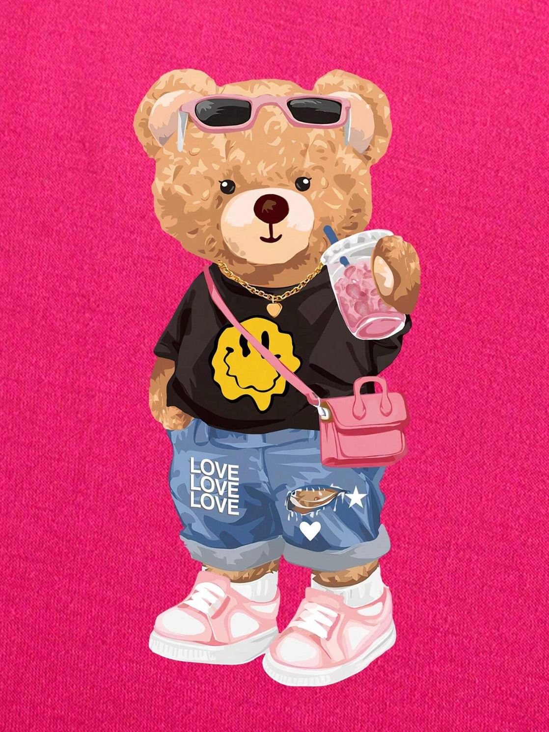 SHEIN Camiseta de manga corta con estampado de oso de dibujos animados para mujer, camisetas gráficas para mujeres