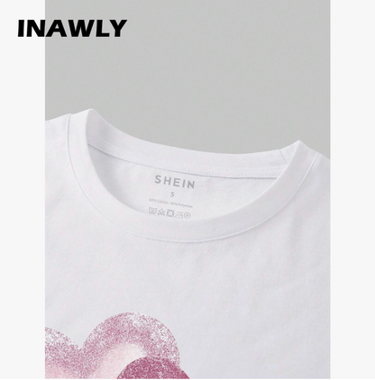 INAWLY Camiseta de manga corta cuello redondo, estilo simple, moda casual diaria