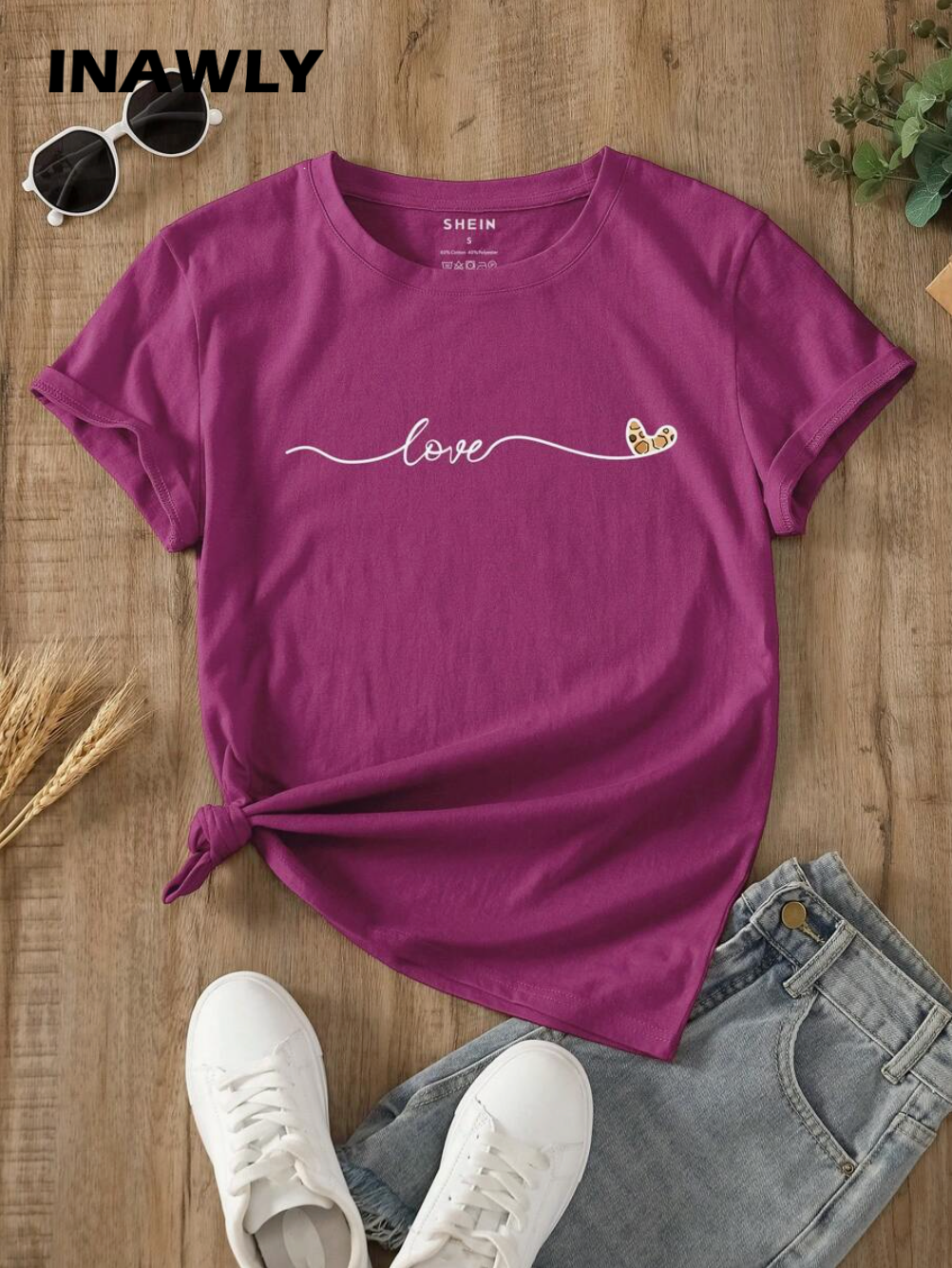 INAWLY Camiseta de manga corta con estampado de letras y corazones para mujer, blusas gráficas para mujeres