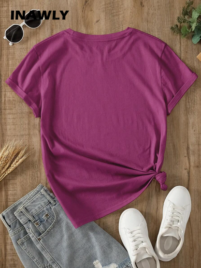 INAWLY Camiseta de manga corta con estampado de letras y corazones para mujer, blusas gráficas para mujeres
