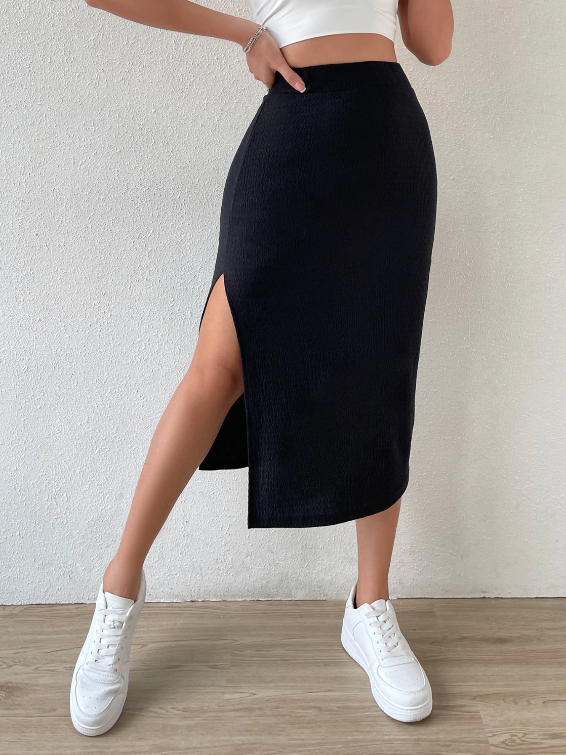 SHEIN Essnce Falda de talle alto de muslo con abertura