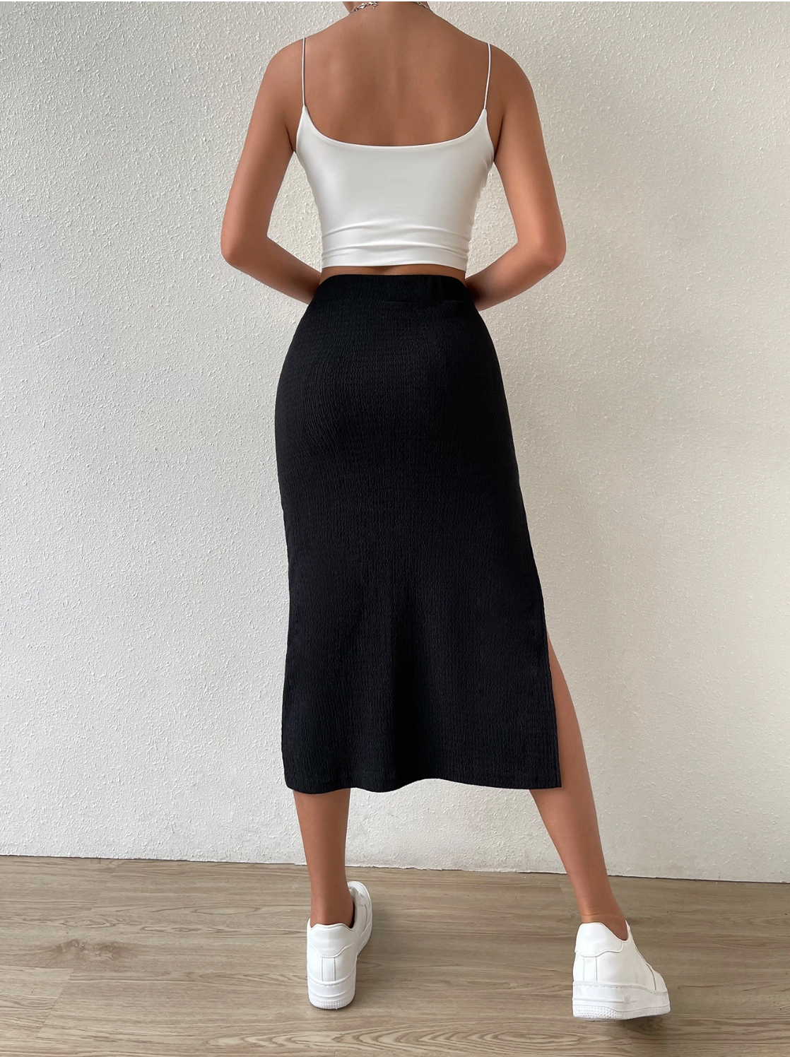 SHEIN Essnce Falda de talle alto de muslo con abertura