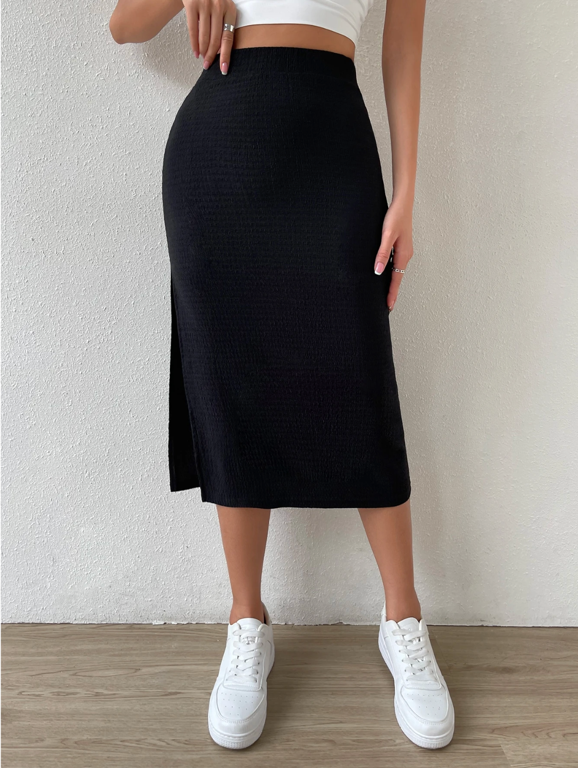 SHEIN Essnce Falda de talle alto de muslo con abertura