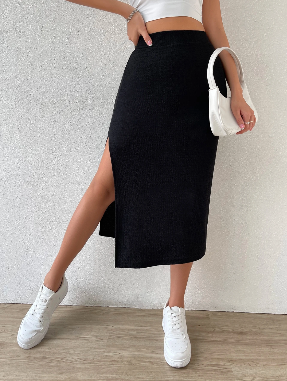 SHEIN Essnce Falda de talle alto de muslo con abertura