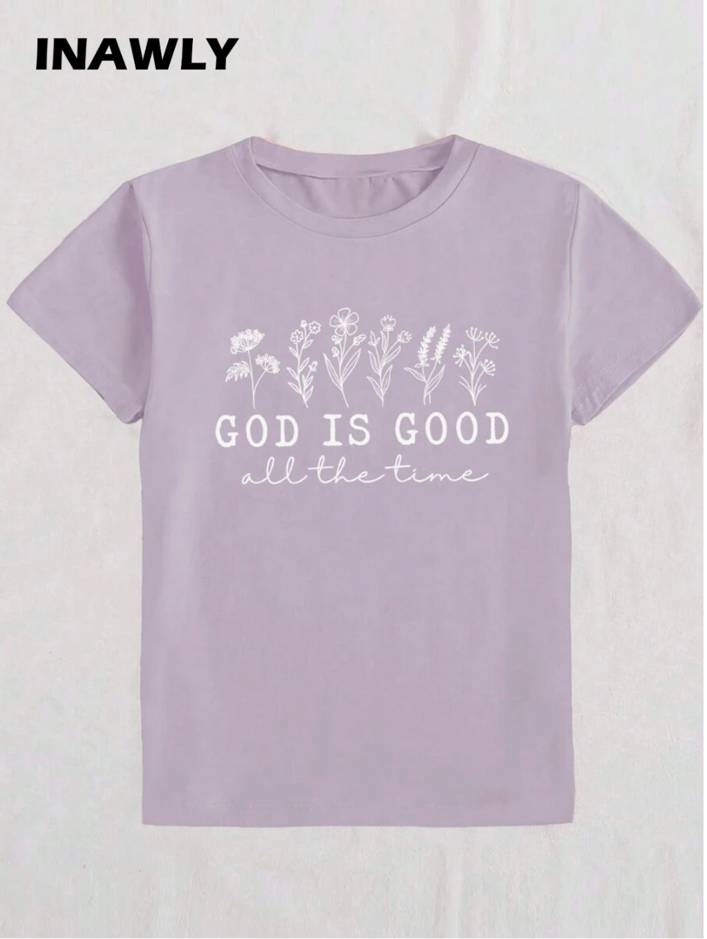 INAWLY Dios siempre es bueno, camiseta de mujer de manga corta con diseño de flores silvestres, cuello redondo y hombros rectos con estampado gráfico