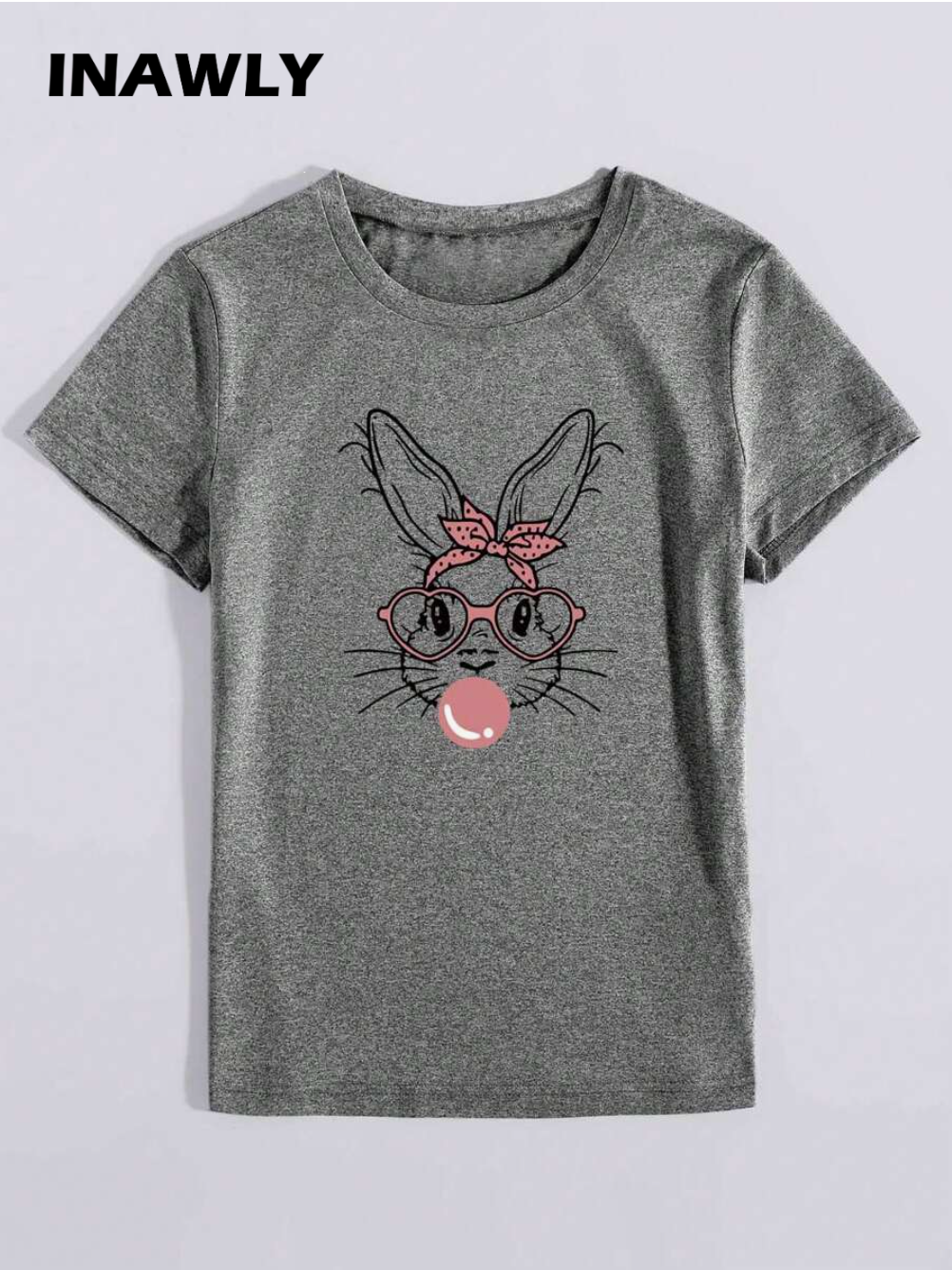 INAWLY Camiseta de manga corta y cuello redondo con diseño de conejo de dibujos animados, ideal para uso casual en Pascua